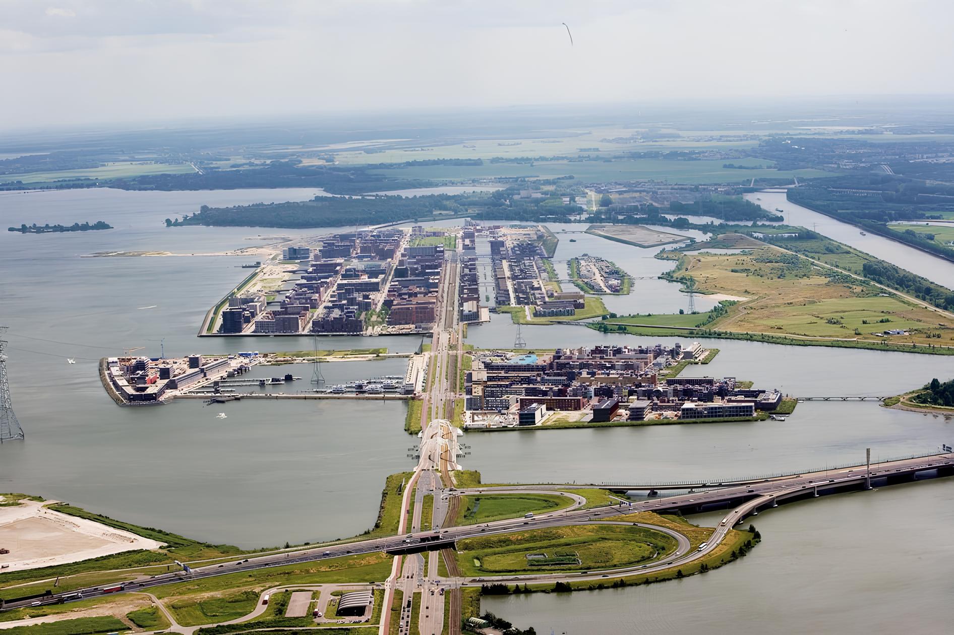 A neighborhood built on water: Erected on floating platforms and thousands of stakes anchored to the lakebed, this entire European neighborhood was built to rise and fall with the water level and function as a complete city during extreme tides.