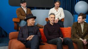 Giancarlo Esposito, Rian Johnson, John Turturro, Leopold Hughes and Noah Segan at IndieWire Studio Presented by Dropbox at Sundance on January 25, 2026 in Park City, Utah.