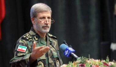 In this photograph released on Wednesday, Jan. 7, 2026, by the official website of the Iranian Army, Iran's army chief Maj. Gen. Amir Hatami speaks to military academy students, in Tehran, Iran. (Masoud Nazari Mehrabi/Iranian Army via AP