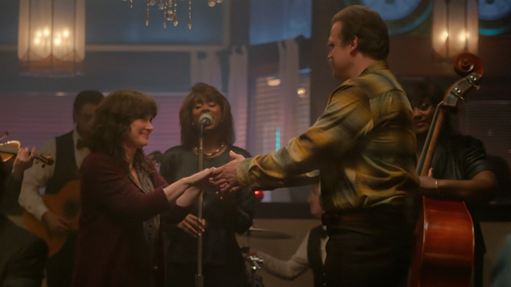 Joyce and Hopper dancing at the end of Stranger Things