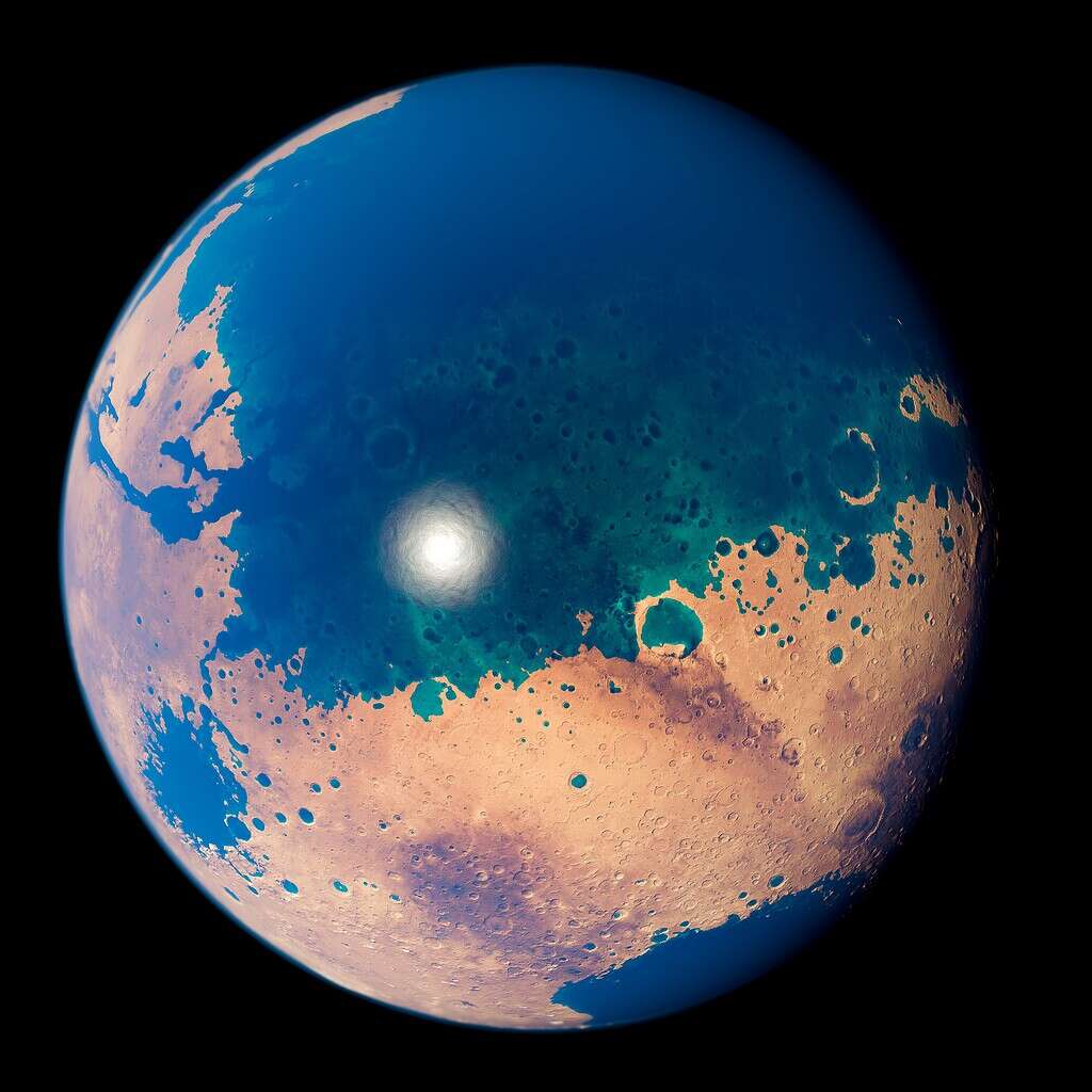 depiction of Mars covered by an ocean