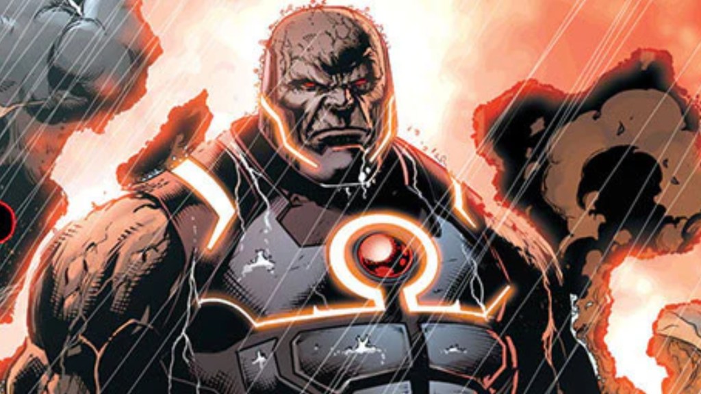 Darkseid with power radiating off him in the rain