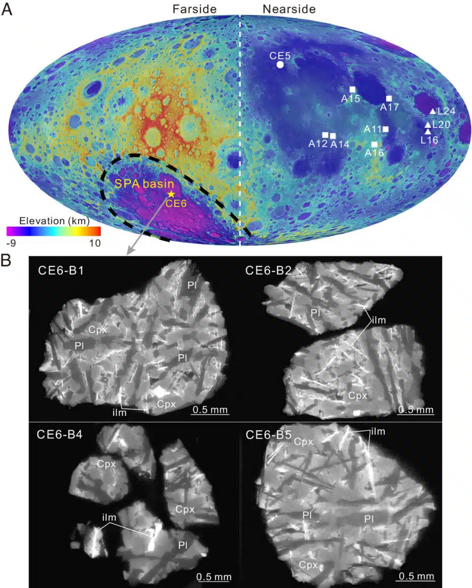Moon Topography Map With Cross Section Micro Ct Scans Of Four Ce6 Basalt Specimens