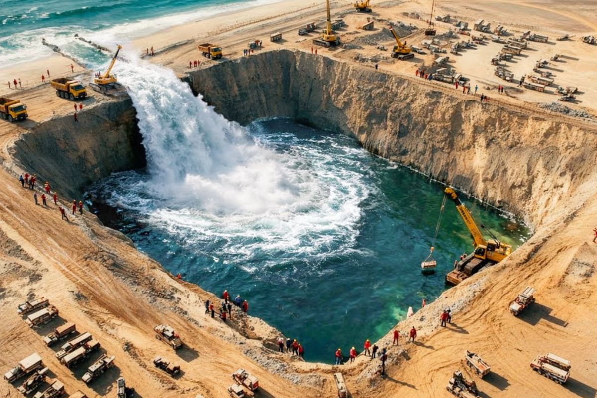 Engineers plan to pump billions of liters of water from the Pacific Ocean to Nevada after the Colorado River dries up; desalination project attempts to save the desert.