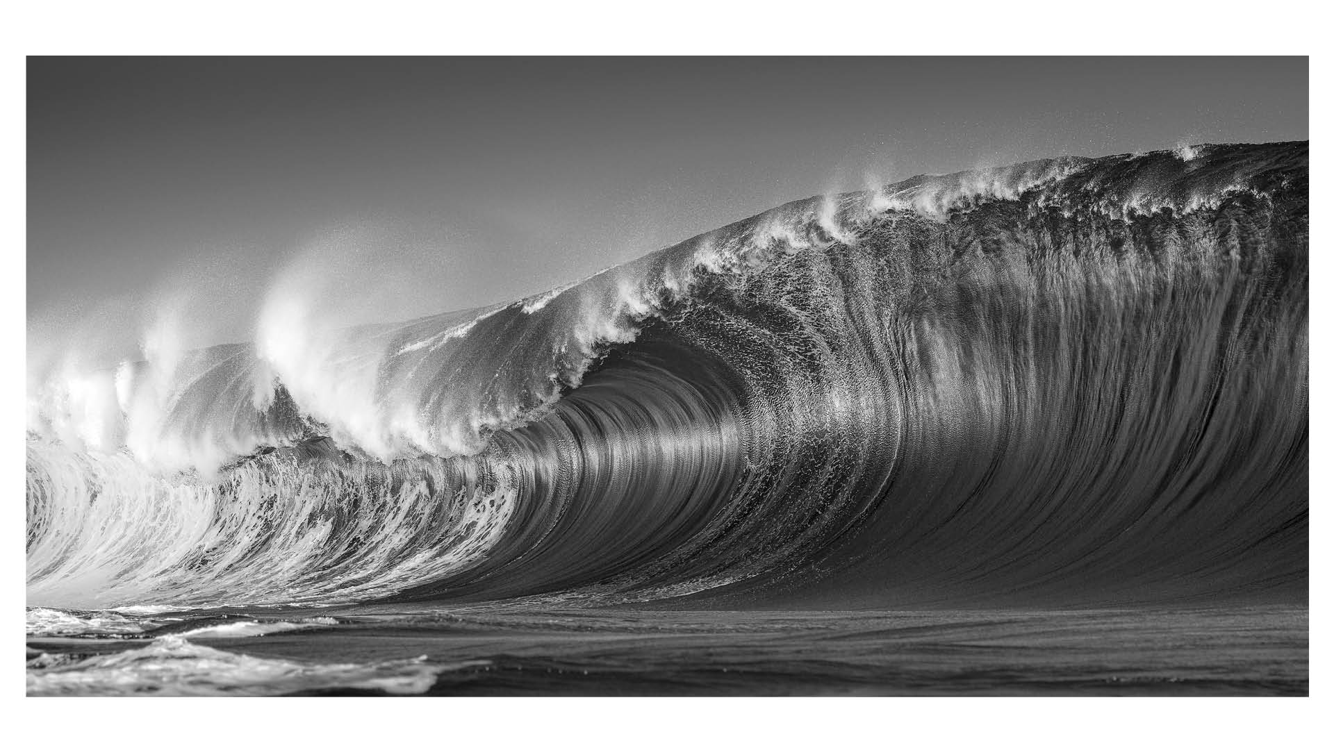 Photograph titled 'Exploding Swell' by Ted Grambeau of Australia, winner of the General (black and white) category in the 14th season of the HIPA (Hamdan bin Mohammed bin Rashid Al Maktoum International Photography Award) photography competition. Image description: On a Pacific reef, a massive swell surges, its waves crashing with unrelenting force. Spray erupts upward, curling in wild arcs before collapsing into the churning sea. The ocean's raw power is vividly displayed through this magnificent wave, a dream for surfers and a captivating subject for photographers.