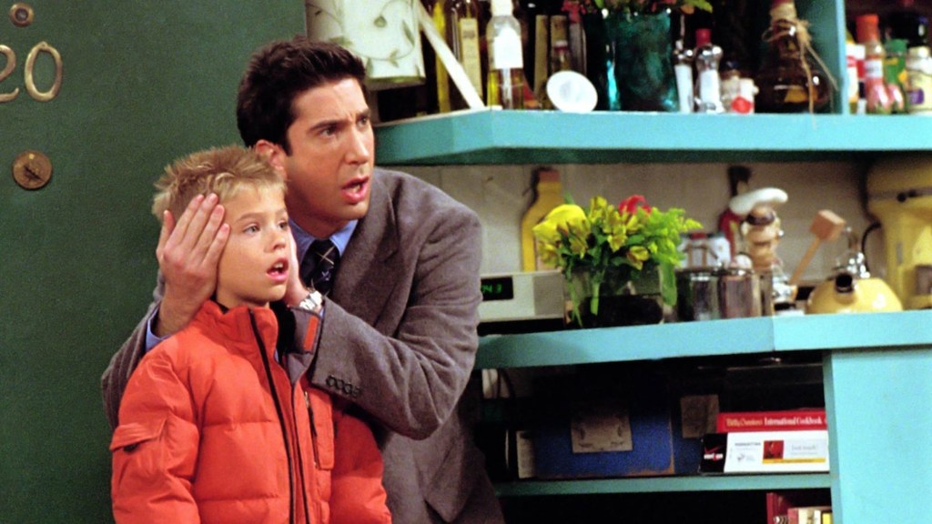 Ross covering Ben's ears in Friends Season 8, Episode 12