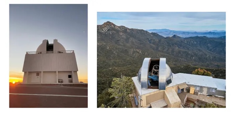 2 images of telescope domes, one on the left and the other on the right.