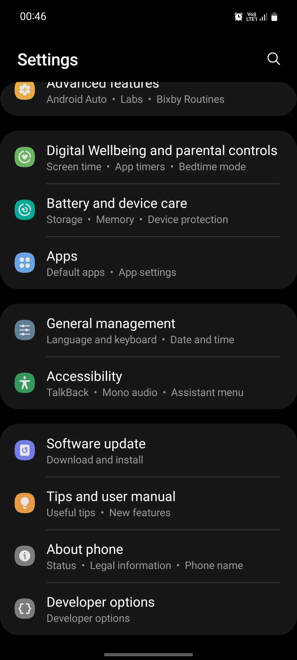 Samsung Settings Developer options