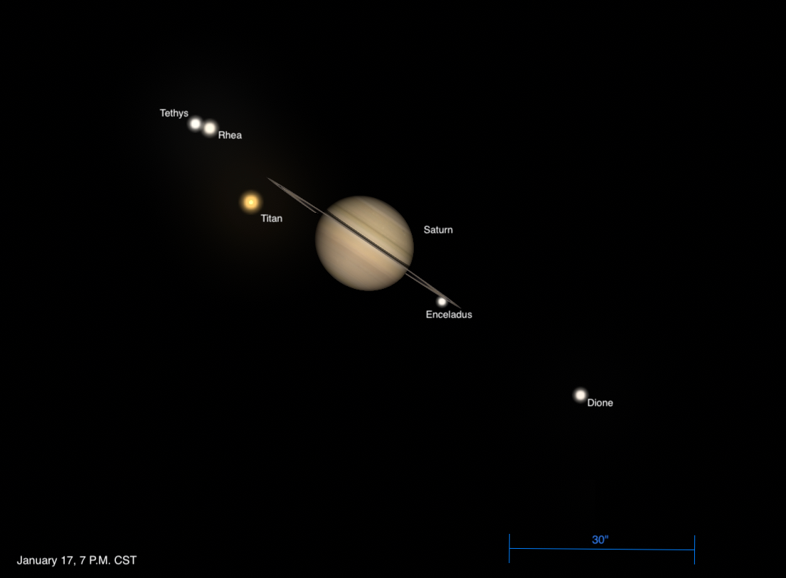 The Sky Today on Saturday, January 17: Titan sits near Saturn