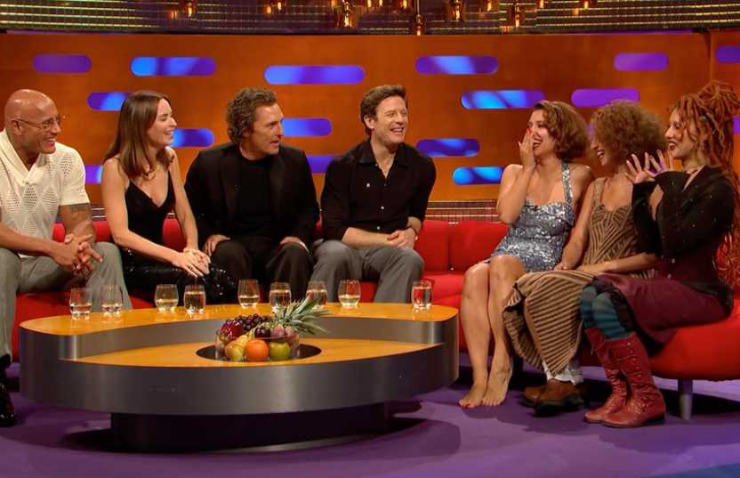 Absolutely (far right) on ‘The Graham Norton Show’ with sisters Amma and RAYE, and guests Dwayne Johnson, Emily Blunt, Matthew McConaughey and James Norton