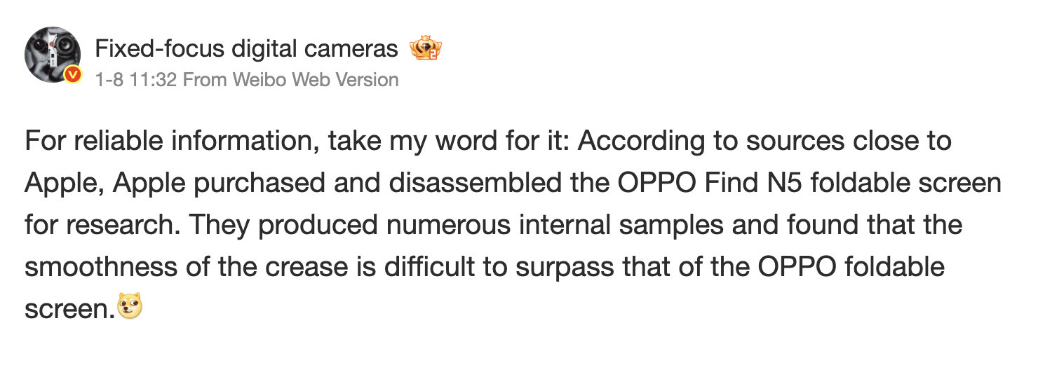 Screenshot 2026 01 09 at 3.00.41 PM Apple dissecting Oppo Find foldable rumor