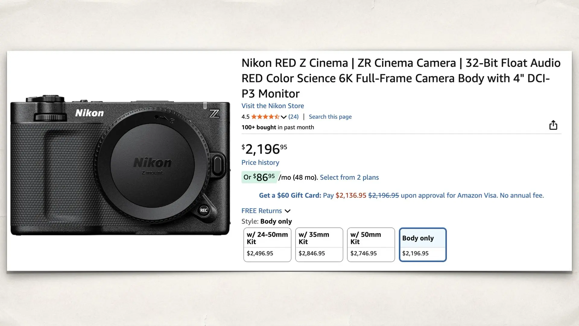 The Nikon RED Z Cinema Camera on Amazon
