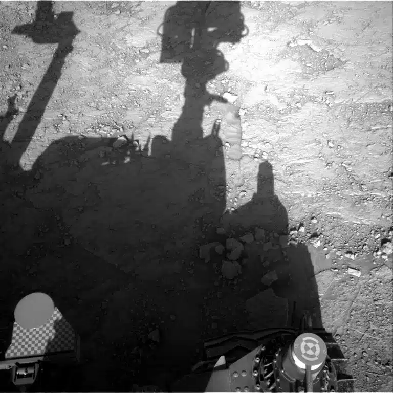 This Photo Shows Curiosity's Shadow Looming Over The Unique Martian Boxwork Terrain.
