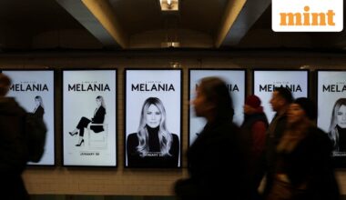 Movie posters for the documentary 'Melania' featuring US first lady Melania Trump are displayed in a New York City subway station, in New York