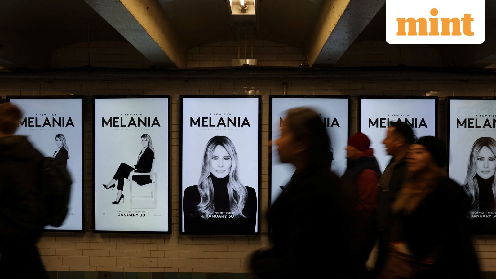 Movie posters for the documentary 'Melania' featuring US first lady Melania Trump are displayed in a New York City subway station, in New York