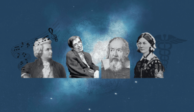 collage of Mozart, Hawking, Gallieo, Nightingale