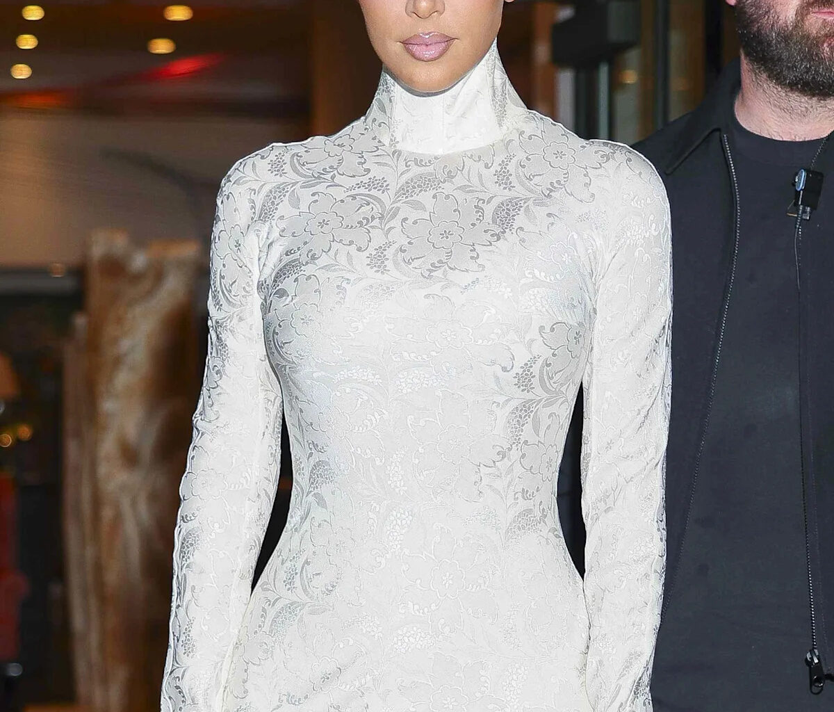 Kim Kardashian's Sparkly Side Boob-Baring Dress Is Slit All the Way to Her Hip