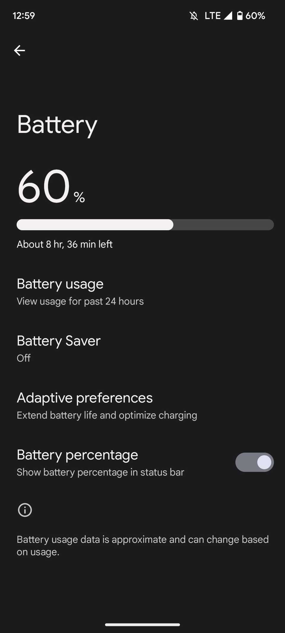 Adaptive Preference option in the battery menu