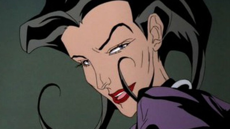 Aeon Flux looking over her shoulder and smiling