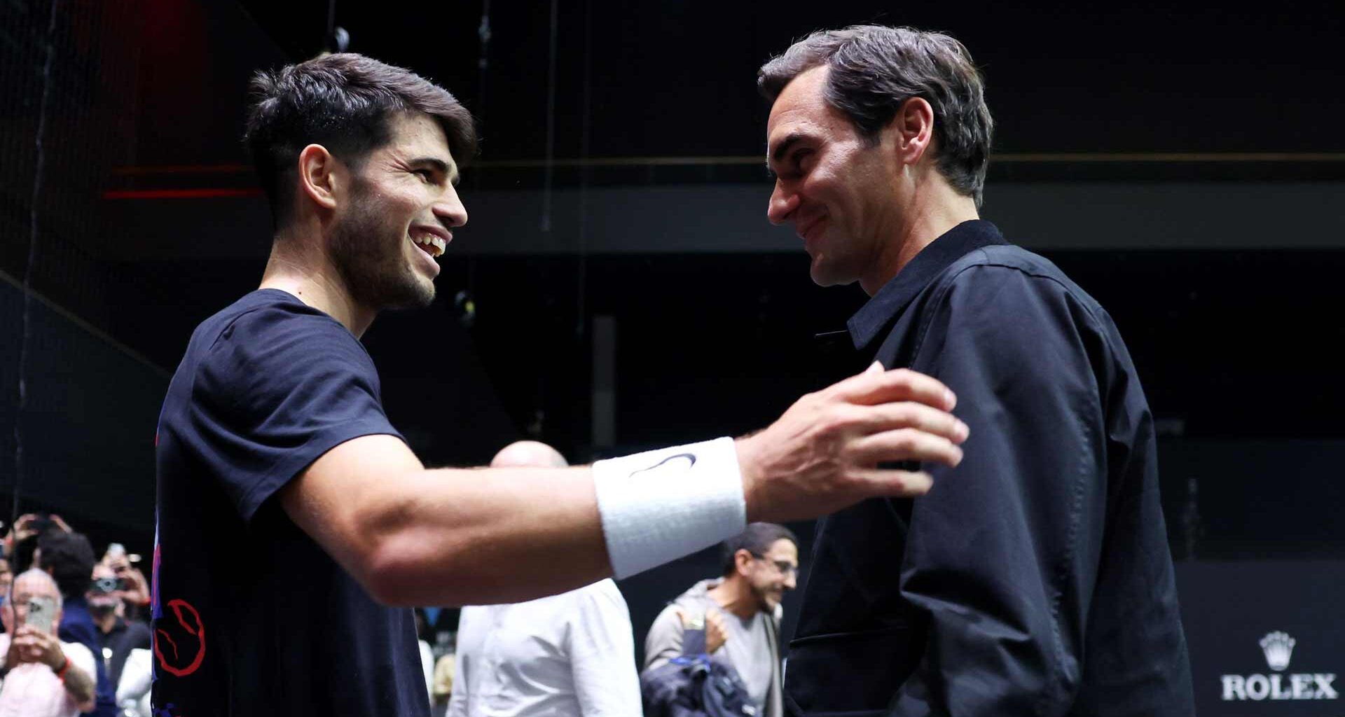 Carlos Alcaraz and Roger Federer at the 2024 Laver Cup.