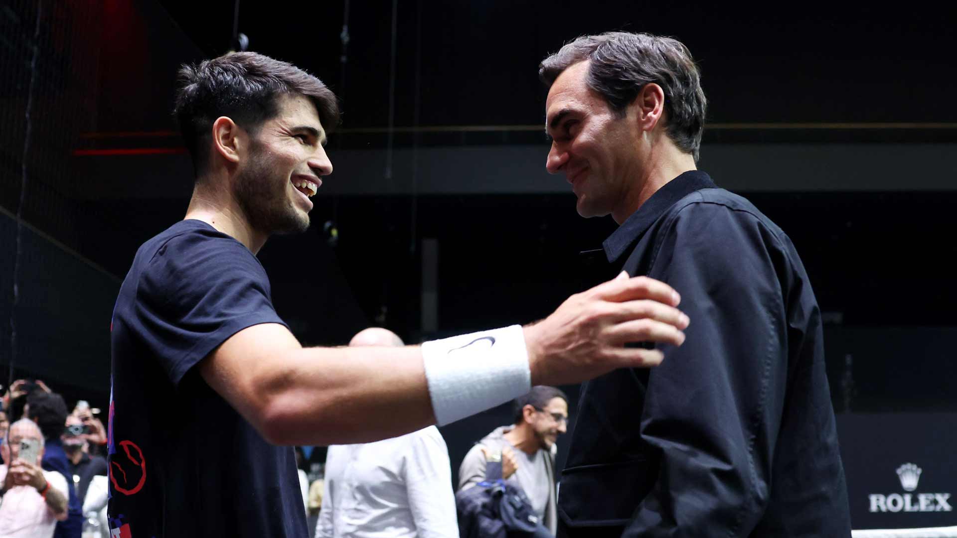 Carlos Alcaraz and Roger Federer at the 2024 Laver Cup.