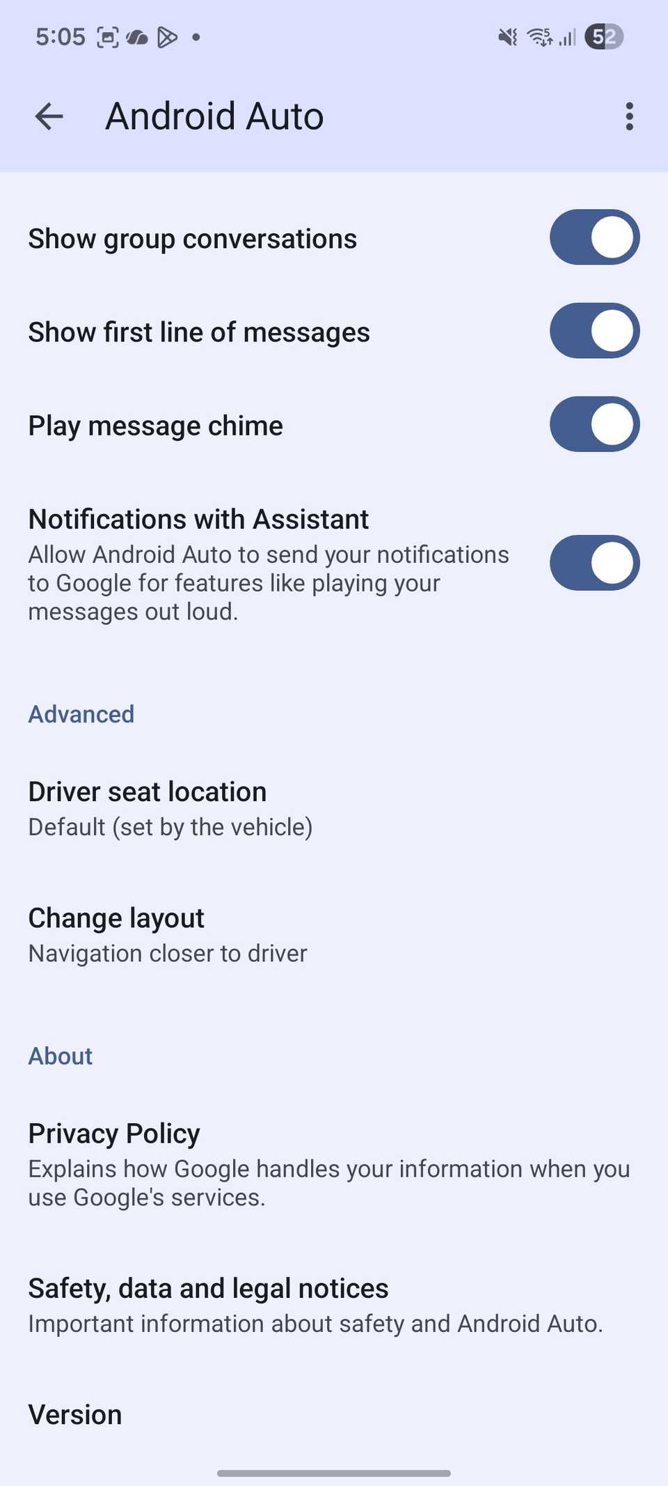 Android Auto settings