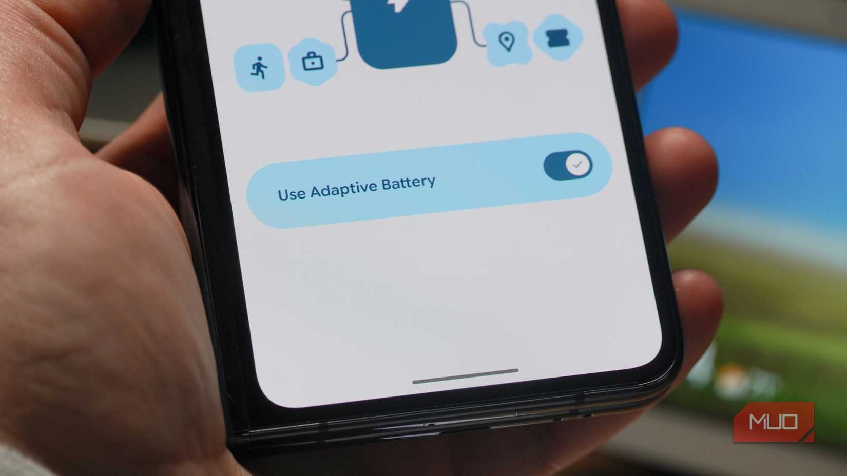 The adaptive battery toggle in Android 16 on a Google Pixel Fold.