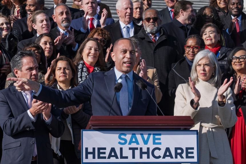 House Minority Leader Hakeem Jeffries joined by the Democratic Caucus at the Capitol, December 18, 2025.