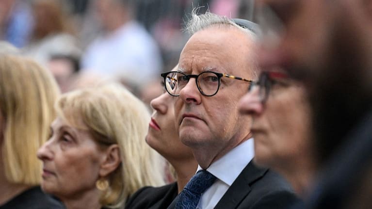 Australia's Prime Minister Anthony Albanese attends a memorial for the victims of the mass shooting that took place last week at Bondi Beach on December 21, 2025 in Sydney, Australia.