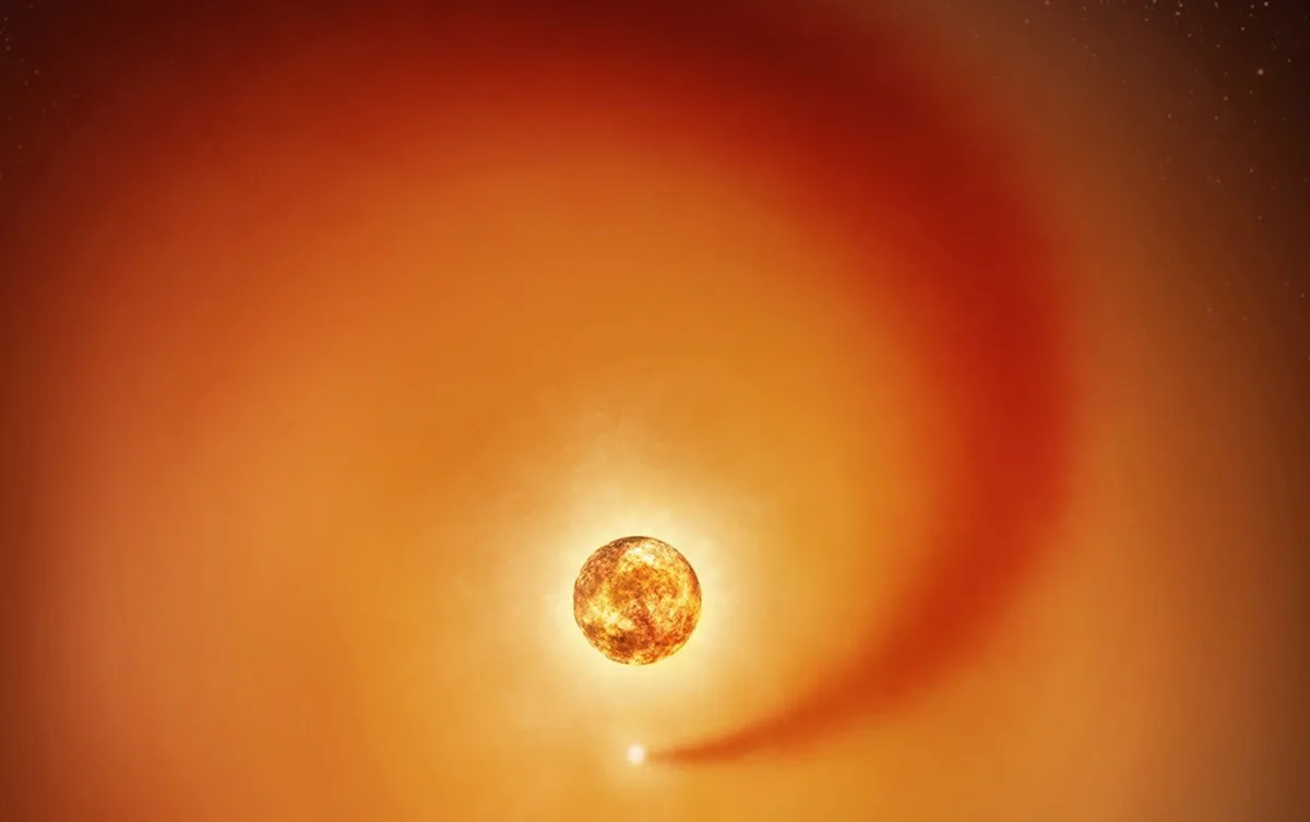 Artist's impression of Betelgeuse and its companion star. Artwork: NASA, ESA, Elizabeth Wheatley (STScI); Science: Andrea Dupree (CfA)