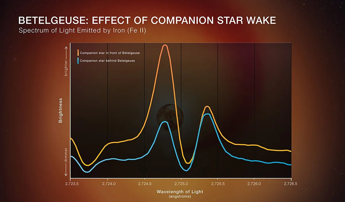 A light curve showing the effect of Betelgeuse's companion star passing in front of it, from our perspective on Earth. Credit: Illustration: NASA, ESA, Elizabeth Wheatley (STScI); Science: Andrea Dupree (CfA)