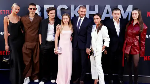 EPA Mia Regan, Romeo Beckham, Cruz Beckham, Harper Beckham, David Beckham, Victoria Beckham, Brooklyn Peltz Beckham, and Nicola Peltz Beckham attend the premiere of 'Beckham' at the Curzon Mayfair, London, Britain, 03 October 2023