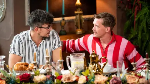 BBC/Studio Lambert/Euan Cherry Jack and Stephen have breakfast together on an episode of Traitors