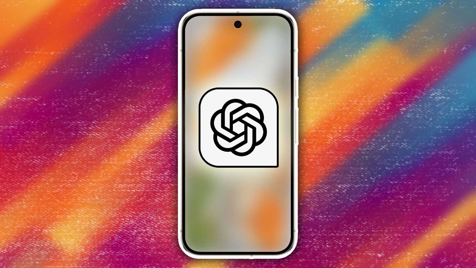 The ChatGPT logo on a mobile phone against a stylized backdrop