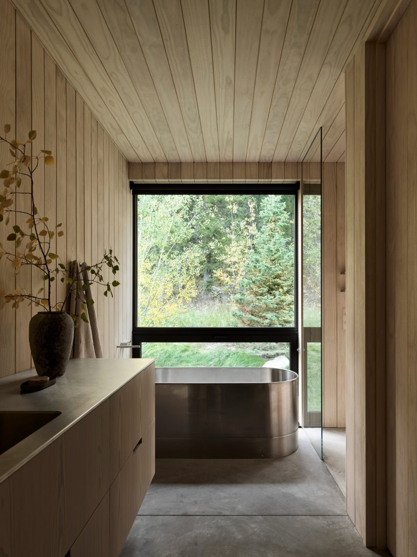 Bathroom in larch-clad home