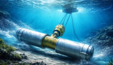A system with a submerged cylinder converts vibrations from ocean currents into electrical energy, achieving 15% efficiency in laboratory tests.