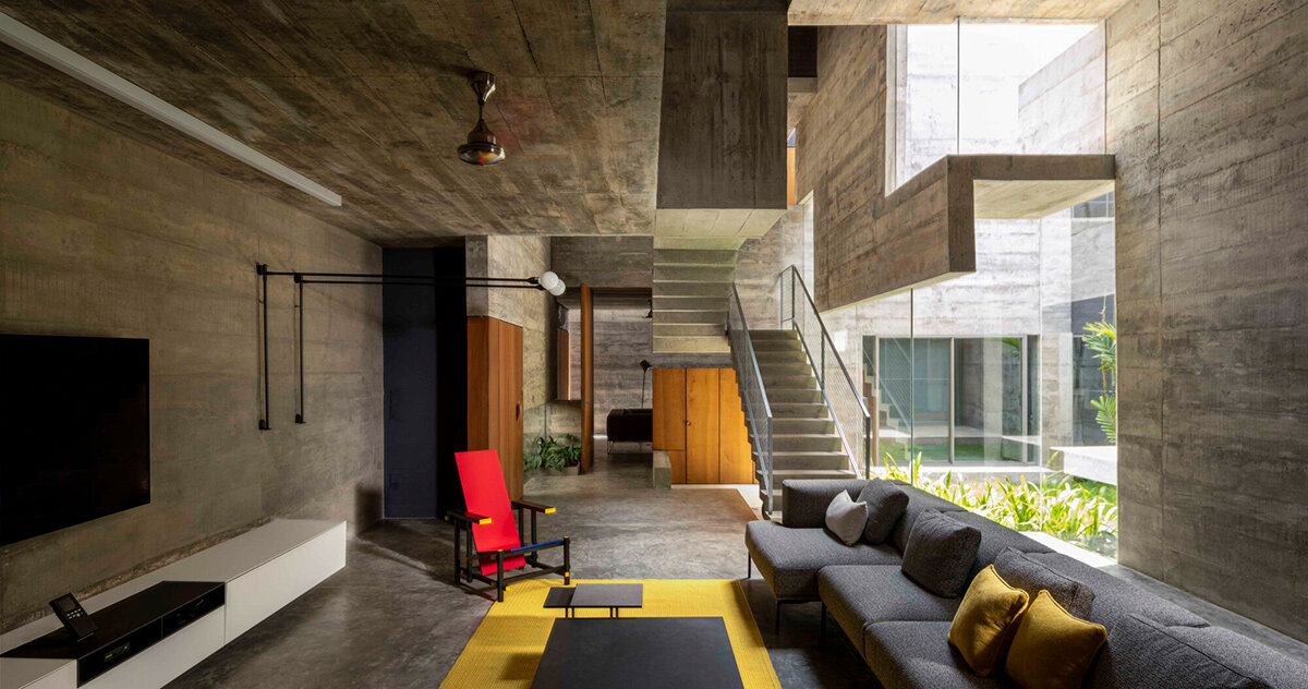 matharoo associates builds 'cut bend fold play house' from folded concrete planes in india