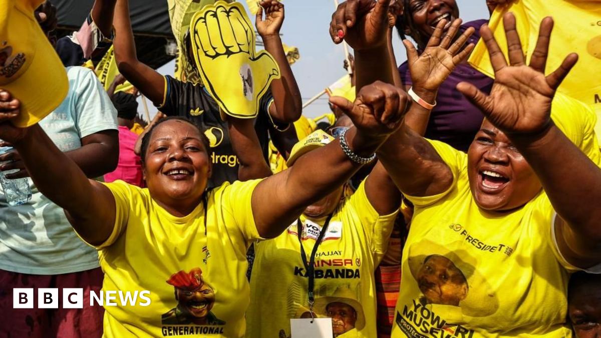 A woman sells bananas near campaign posters of Uganda's President and the leader of ruling National Resistance Movement (NRM) party, Yoweri Museveni, following the general elections in Kampala, Uganda January 17, 2026