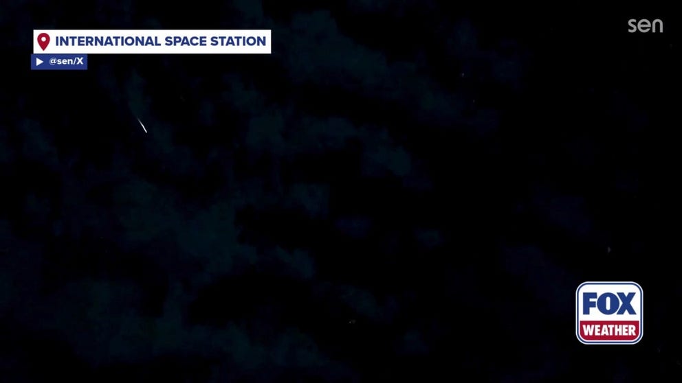Video from January 3, 2026 taken below the International Space Station shows a meteor flashing across the sky in a rare sight during the peak of the Quadrantid meteor shower.