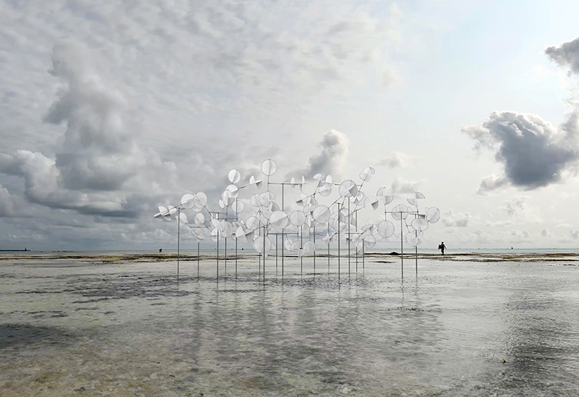 dancing installation by vincent leroy mirrors movements of wind on zanzibar’s shoreline