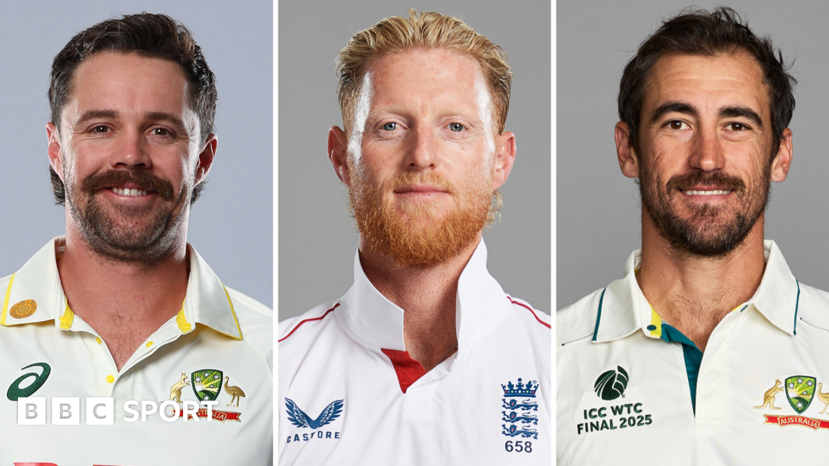 A split graphic of Travis Head (left), Ben Stokes (centre) and Mitchell Starc (right)