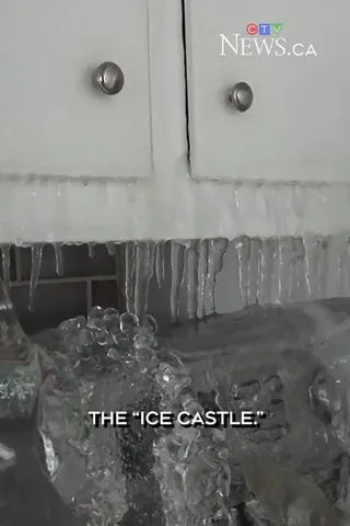 CTV News/YouTube Icicles hanging down from the kitchen cabinets inside the apartment