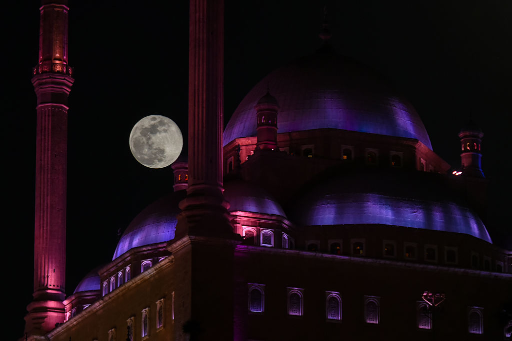 Wolf Moon over the Cairo Citadel in Egypt.