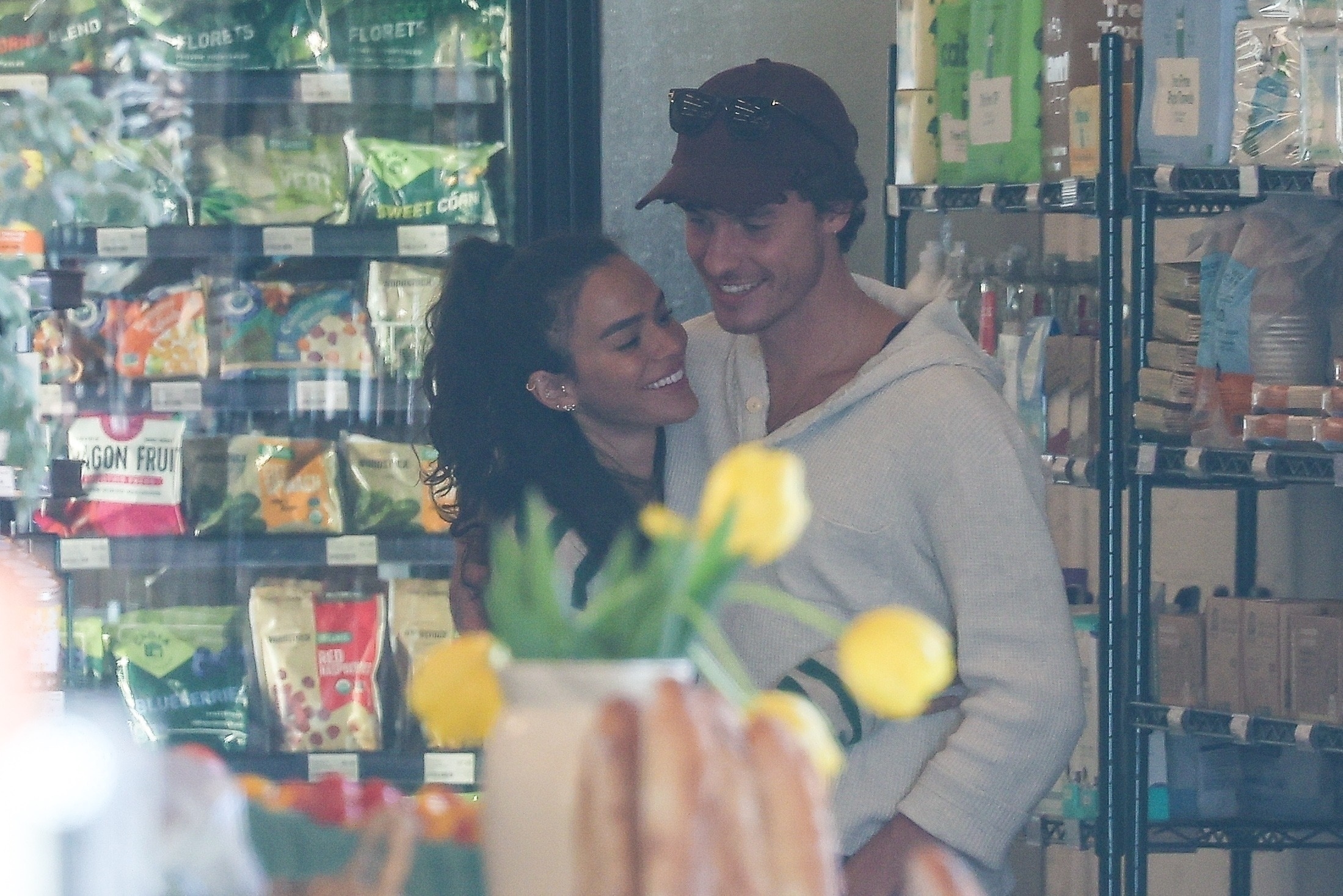 Shawn Mendes and Bruna Marquezine cuddle up while grocery shopping in Los Angeles.