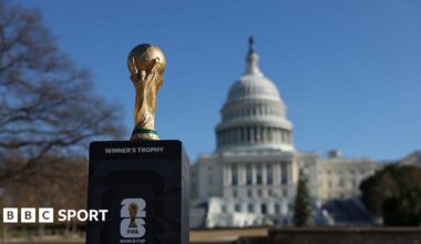 The World Cup trophy in front of the White House