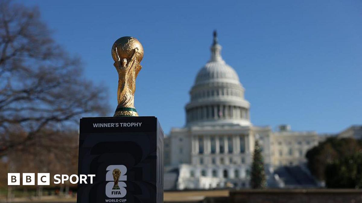 The World Cup trophy in front of the White House