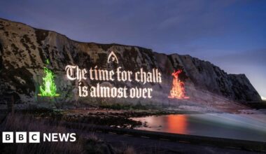 The Traitors projection seen on the White Cliffs of Dover