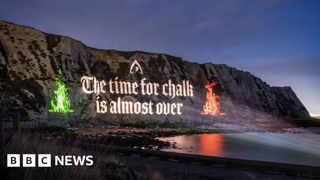 The Traitors projection seen on the White Cliffs of Dover