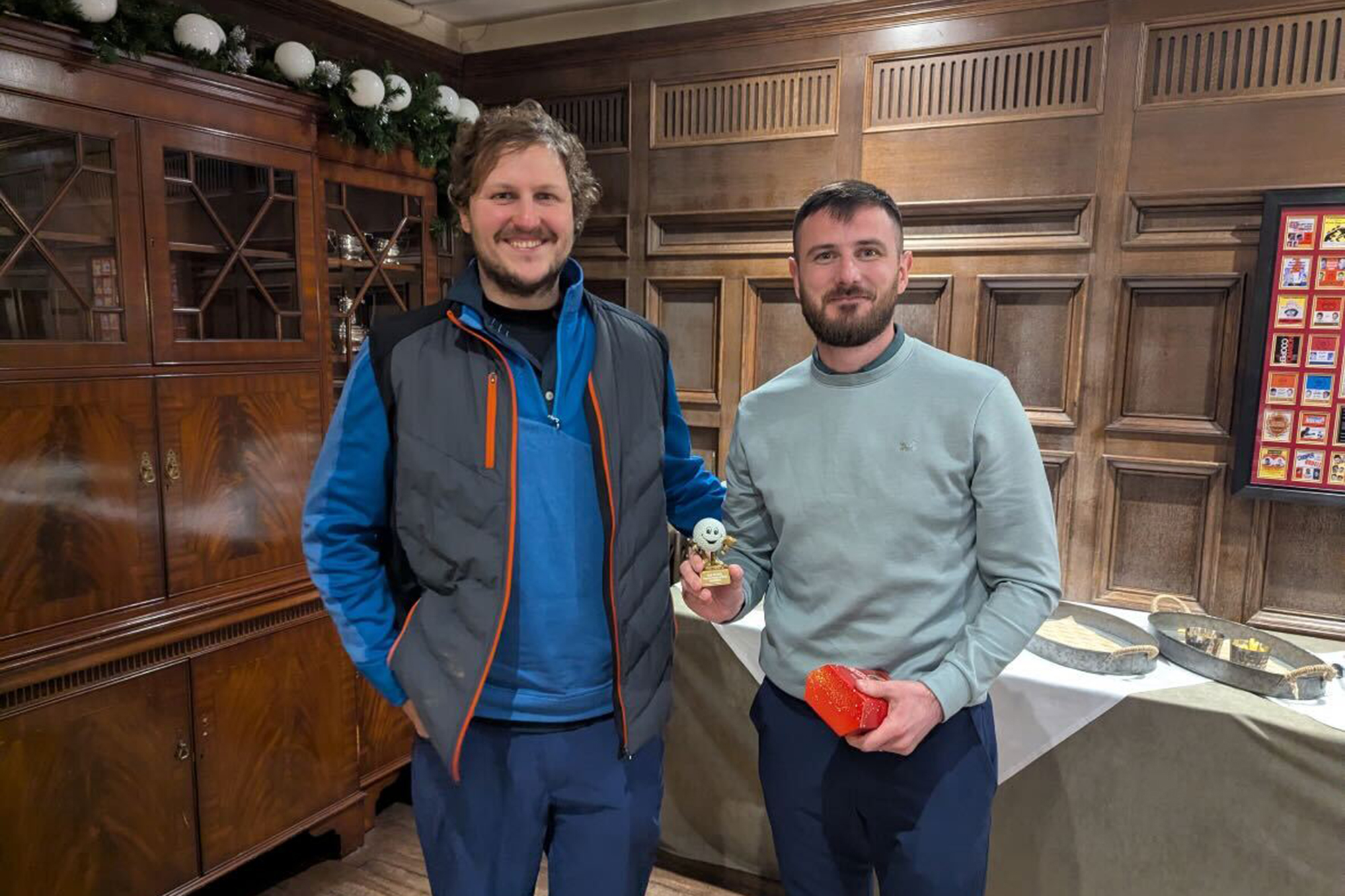 Nick Bonfield and Baz Plummer holding the Golf Monthly Pairs Championship trophy, won at the London Club in December 2025