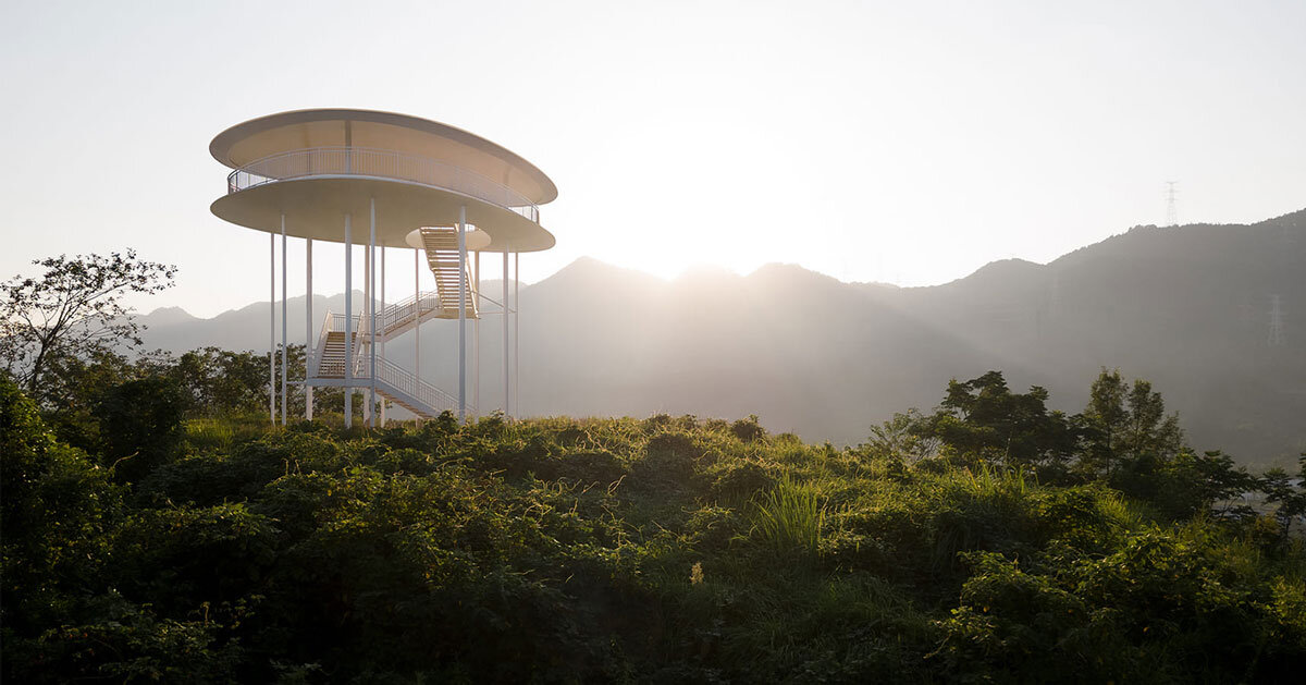 ovoid landscape tower by gad hovers above chongqing mingyue lake in china